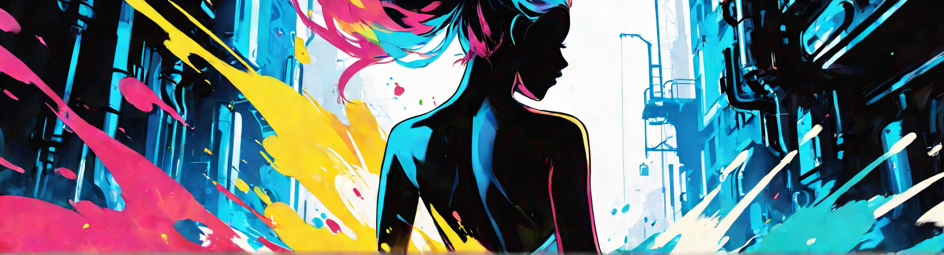 AI generated wallpaper featuring silhouette, woman, cityscape