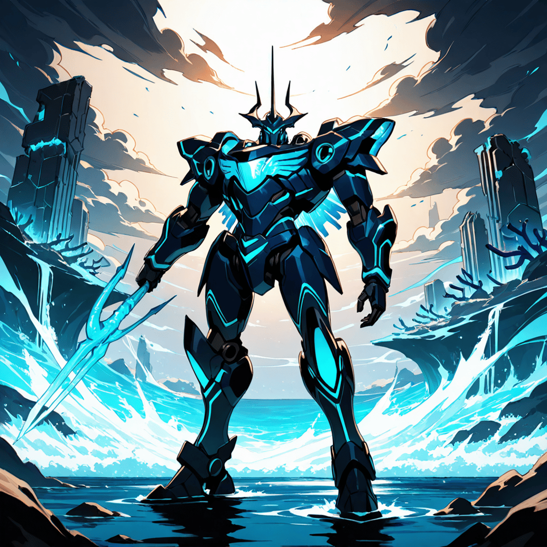 AI generated wallpaper featuring robot, armor, weapon