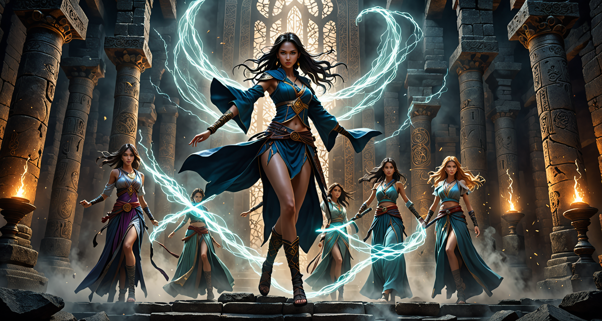 AI generated wallpaper featuring women, warriors, magicians