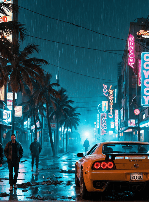 car, street, neon