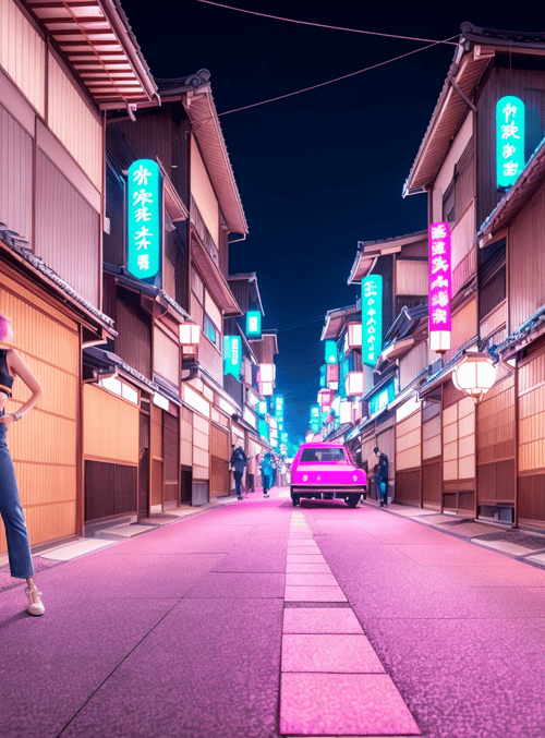 girl, street, car