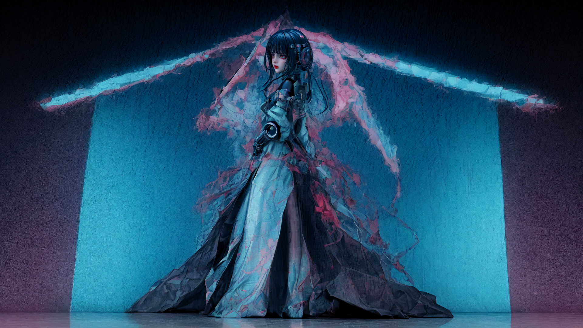AI generated wallpaper featuring anime girl, cyberpunk, futuristic