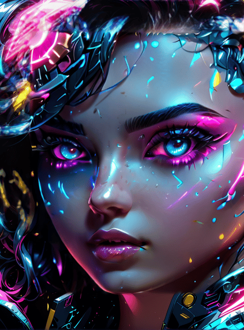 cybernetic, woman, neon