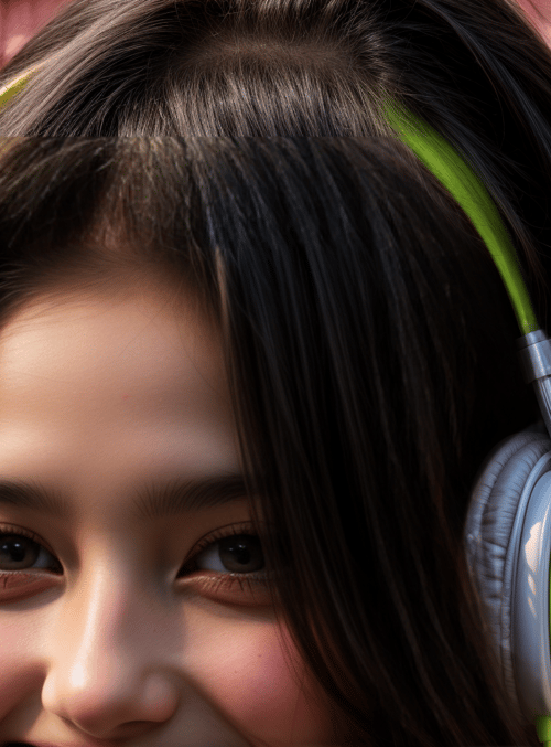 girl, headphones, building