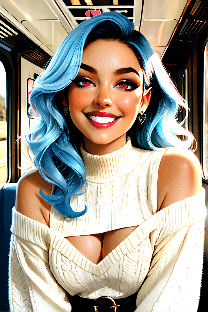 AI generated wallpaper featuring woman, hair, train, sweater, earrings