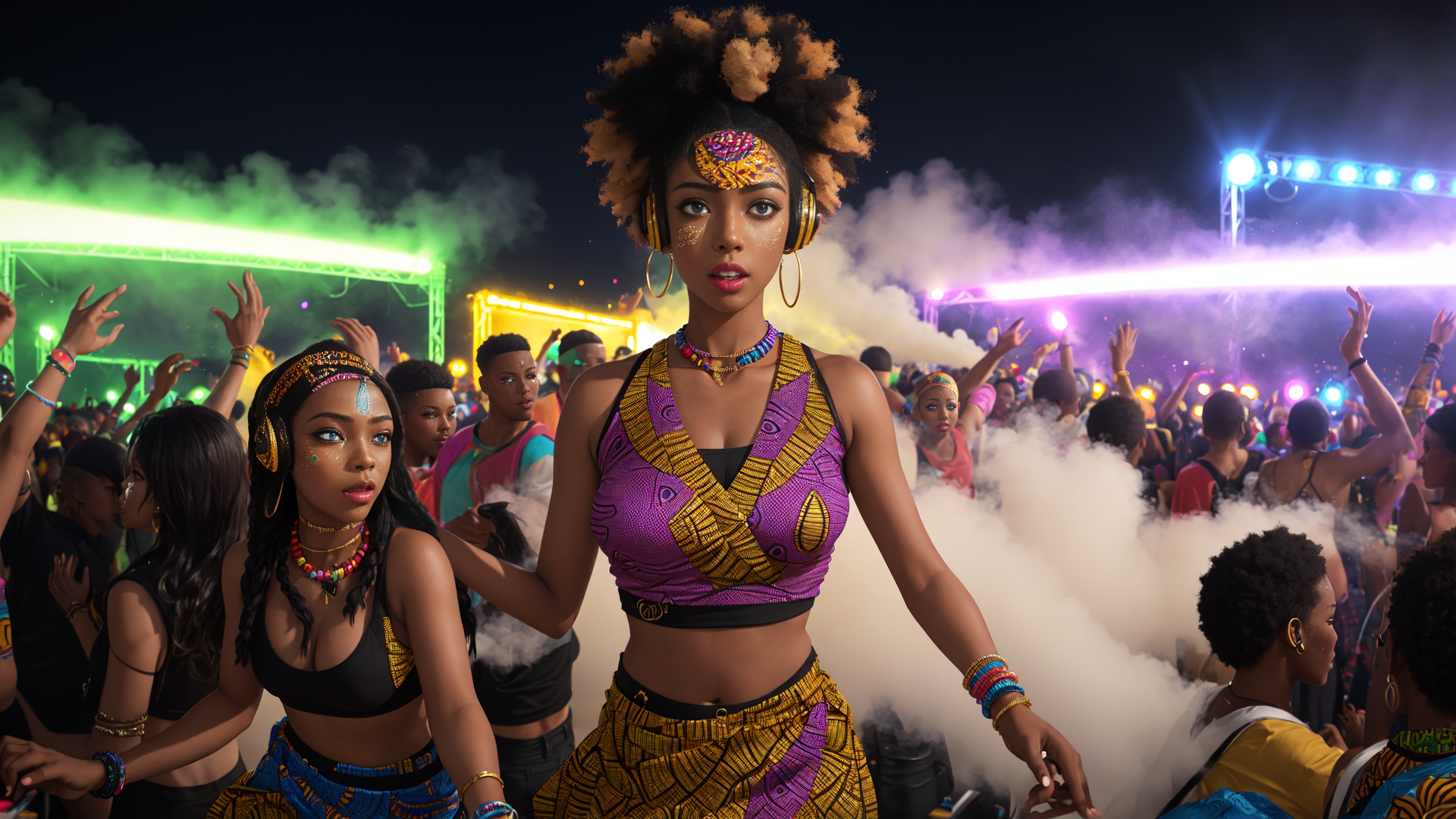 AI generated wallpaper featuring women, concert, dance