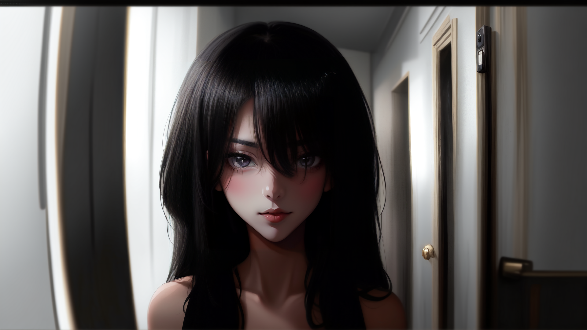 AI generated wallpaper featuring woman, hair, door