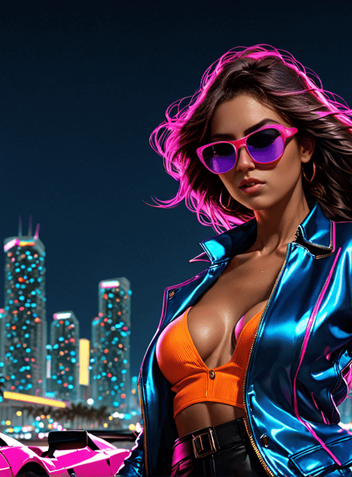 woman, cityscape, sports car