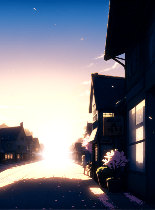 street, anime characters, houses