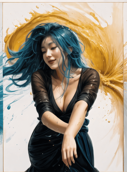 woman, hair, paint, dress, splotch