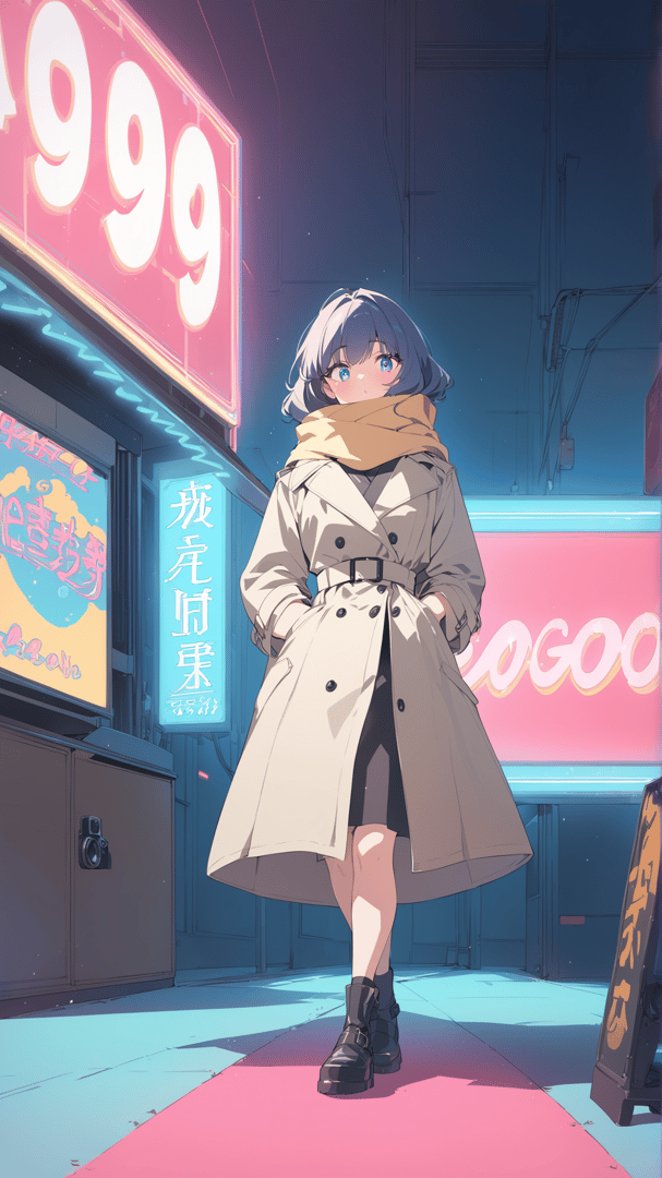 AI generated wallpaper featuring girl, neon, street