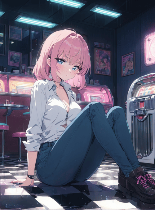 girl, diner, jukebox