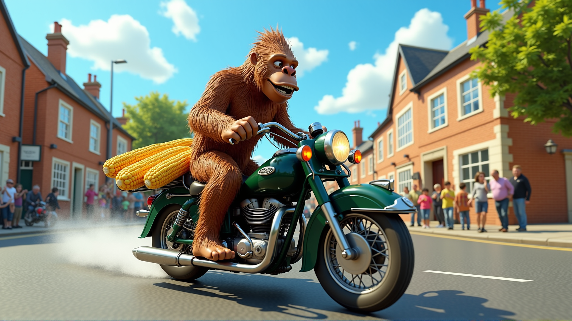 AI generated wallpaper featuring monkey, motorcycle, corn