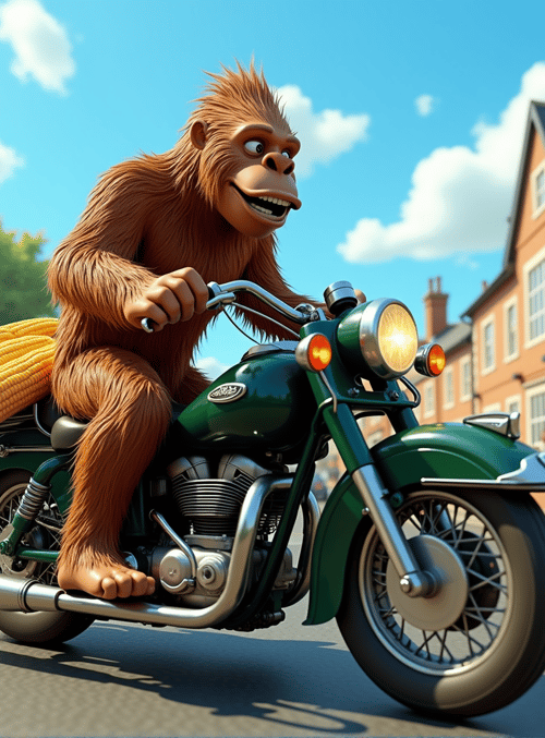monkey, motorcycle, corn
