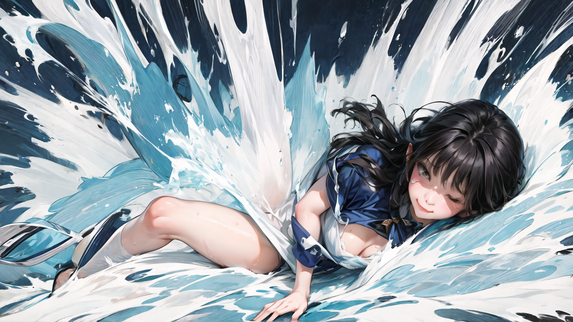 AI generated wallpaper featuring girl, water, waves