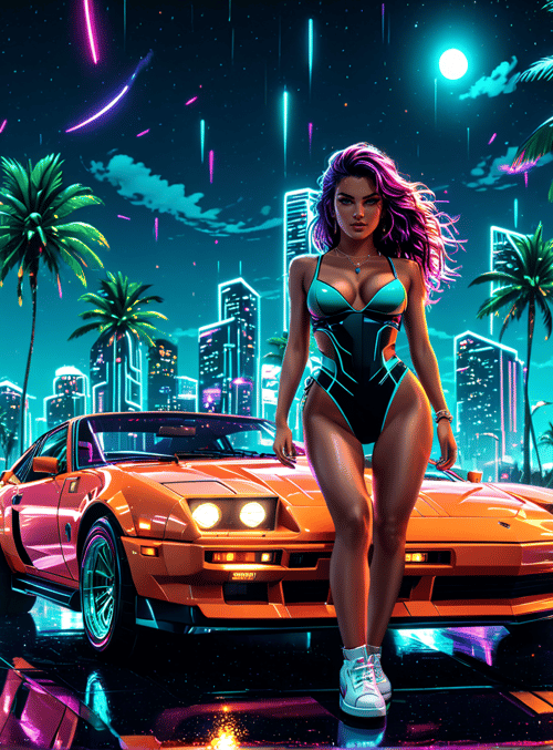woman, car, city