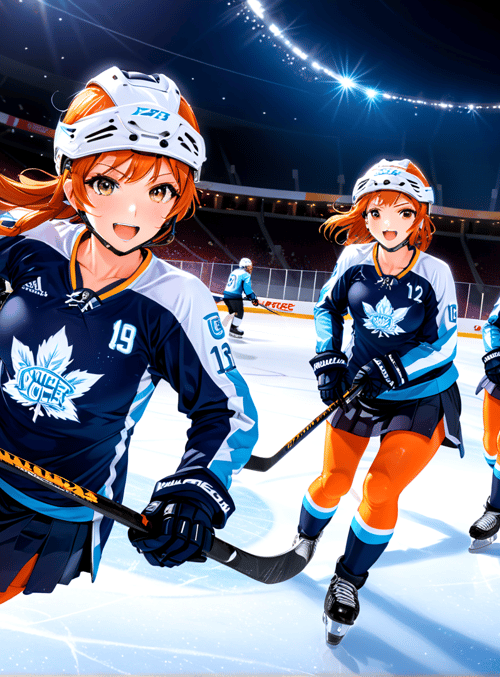hockey players, skaters, team, ice rink, uniform, helmet, puck, sweater, gloves, skates