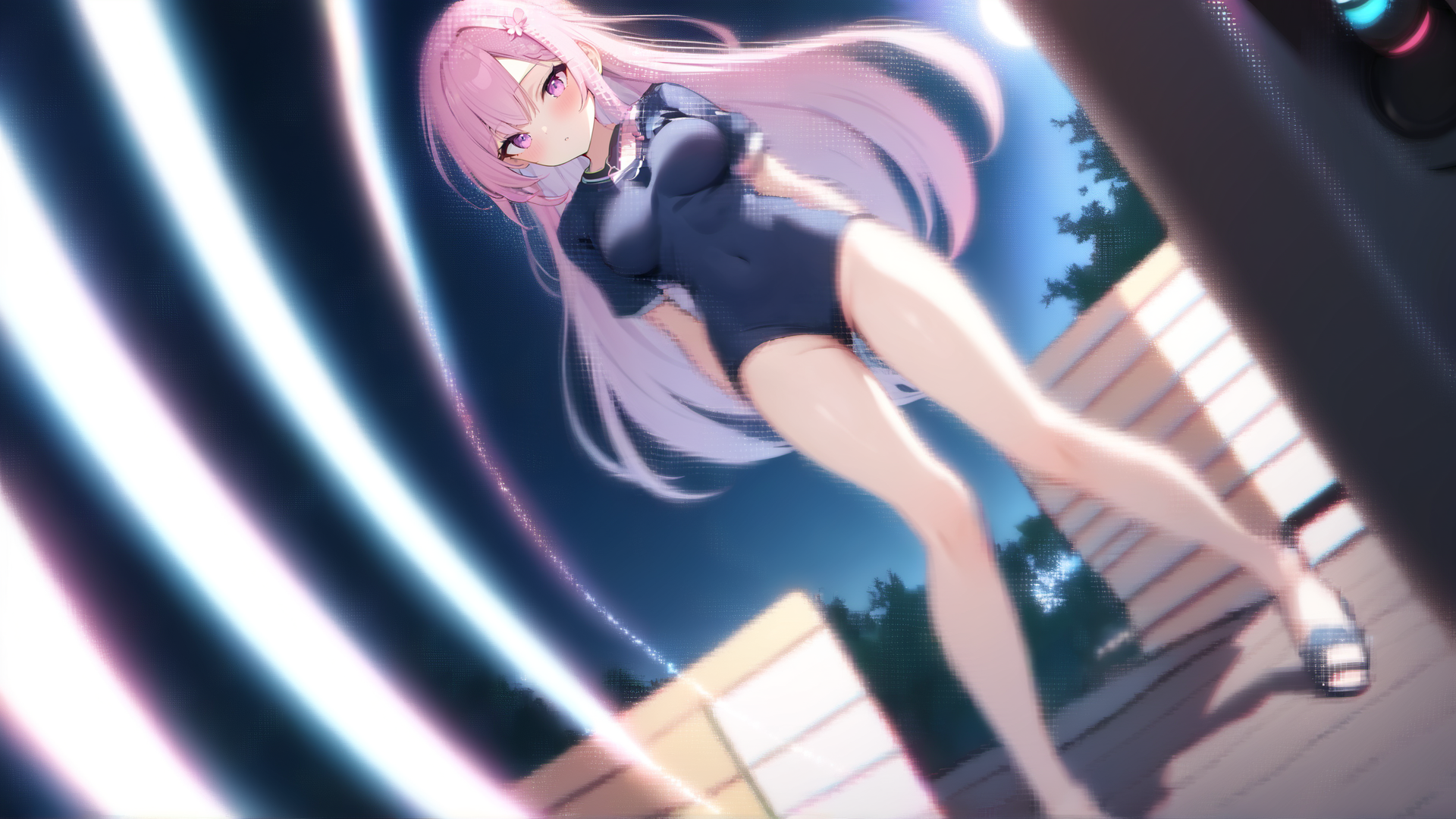 AI generated wallpaper featuring anime girl, pink hair, school uniform
