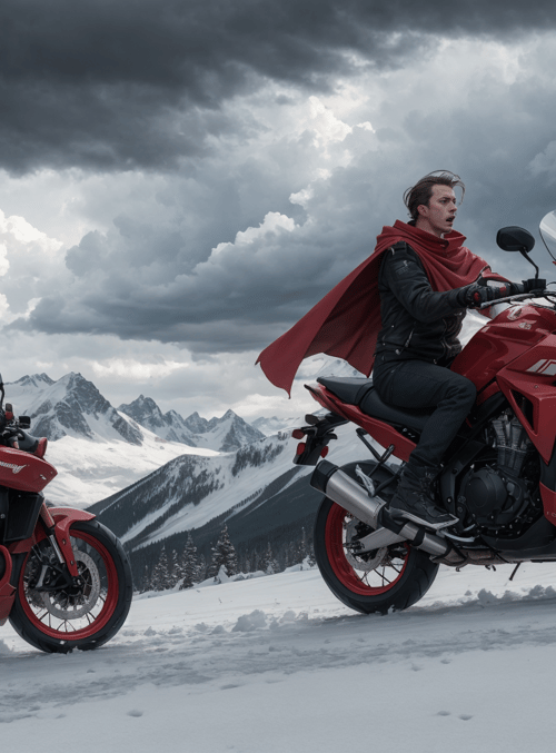 motorcyclists, mountains