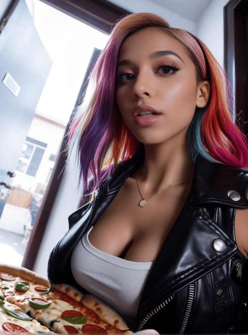 pizza, woman, door