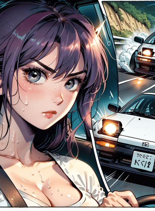 woman, car, road, race, driver, license plate