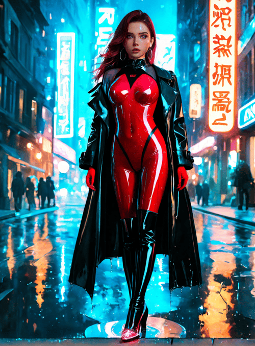 woman, neon, city