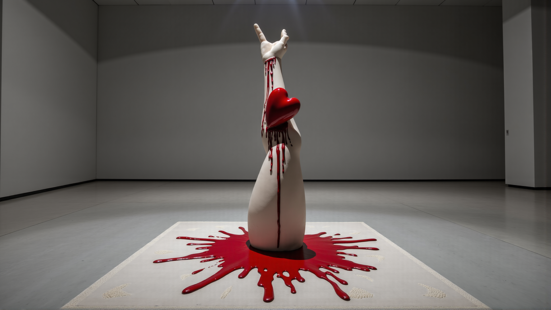 AI generated wallpaper featuring arm, heart, blood, sculpture, hand, painting, art, figure, red, white