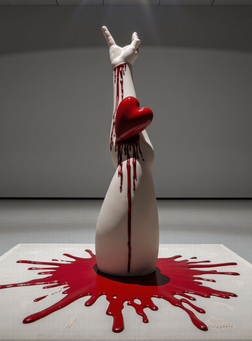 arm, heart, blood, sculpture, hand, painting, art, figure, red, white