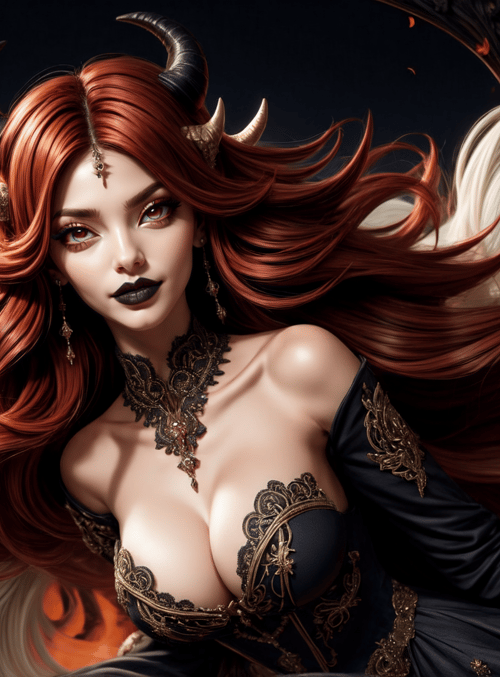 woman, devil, horn, hair, fire