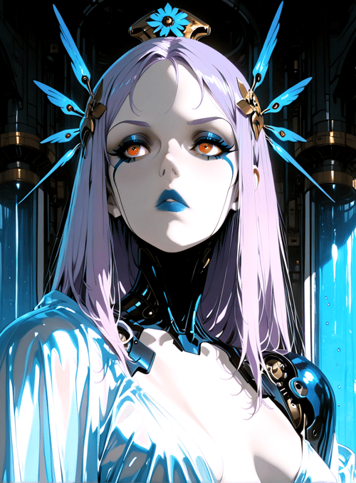 cyborg, woman, goddess, feather, column, structure