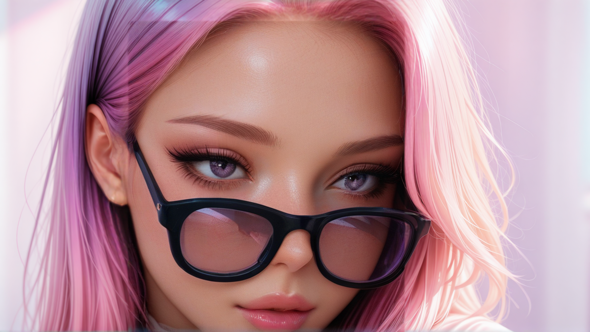 AI generated wallpaper featuring woman, hair, glasses