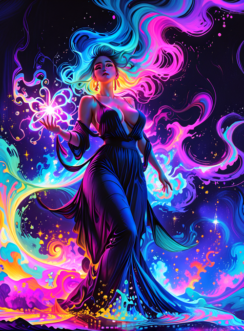 woman, fashion, magic, energy, stars
