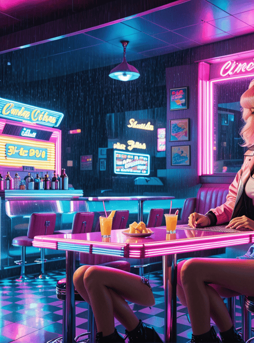 girl, diner, arcade