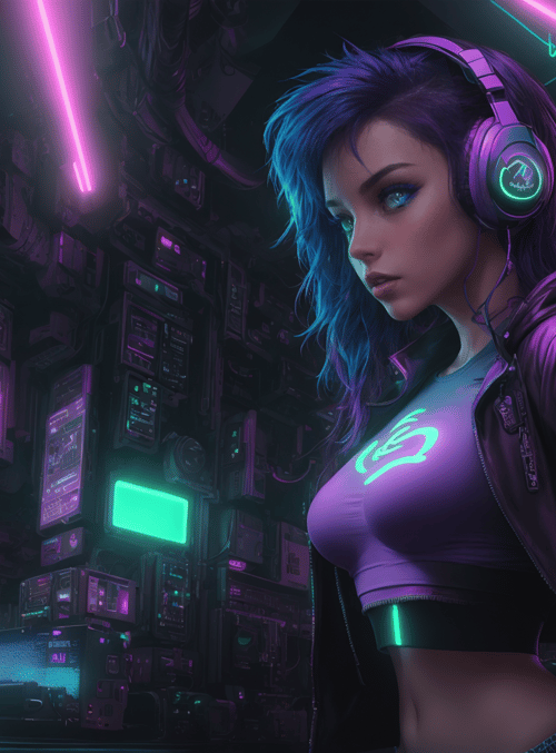 woman, cyberpunk, gamer