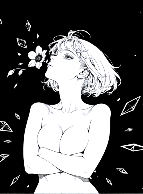 woman, flower, diamonds, leaves