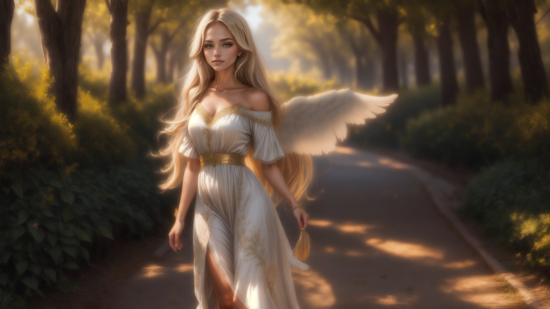 AI generated wallpaper featuring angel, woman, dress