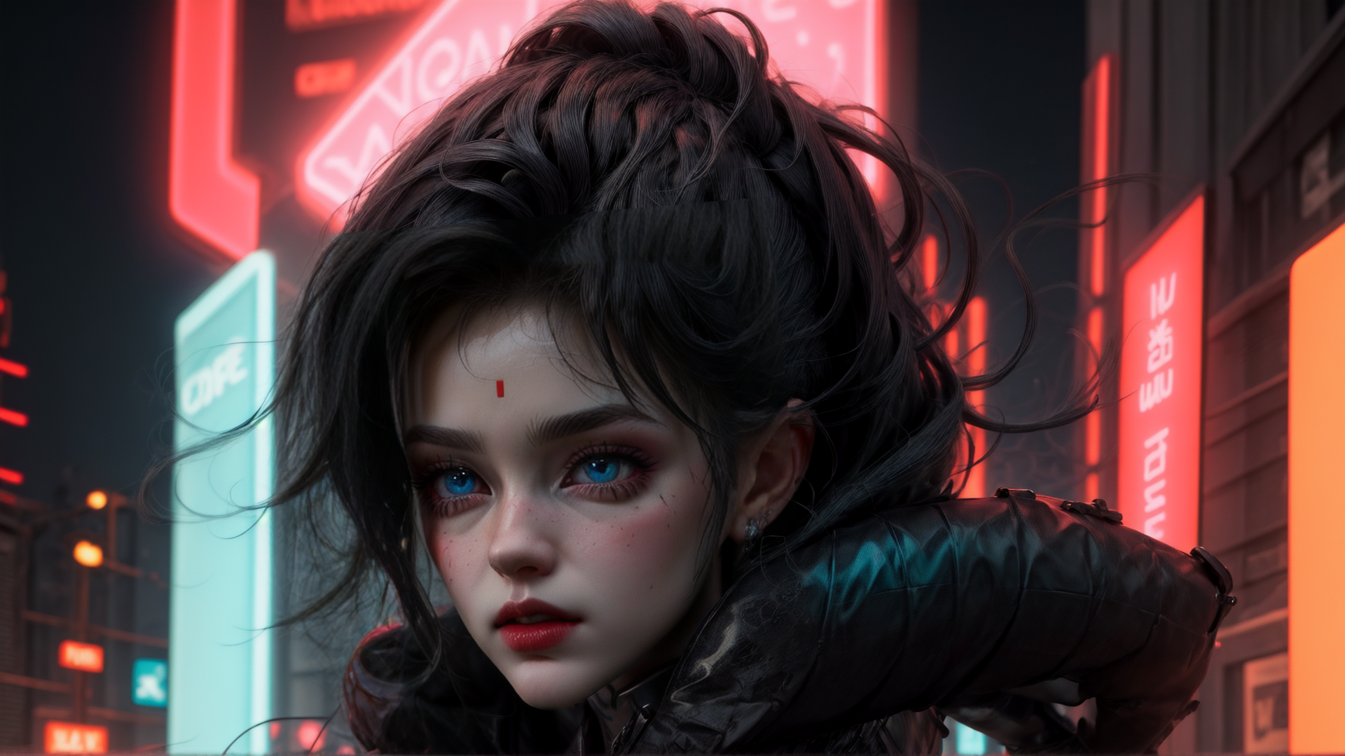 AI generated wallpaper featuring girl, cyberpunk, neon