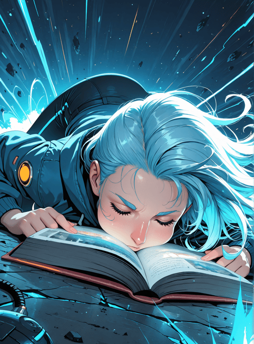 woman, book, space, astronaut, rock, robot