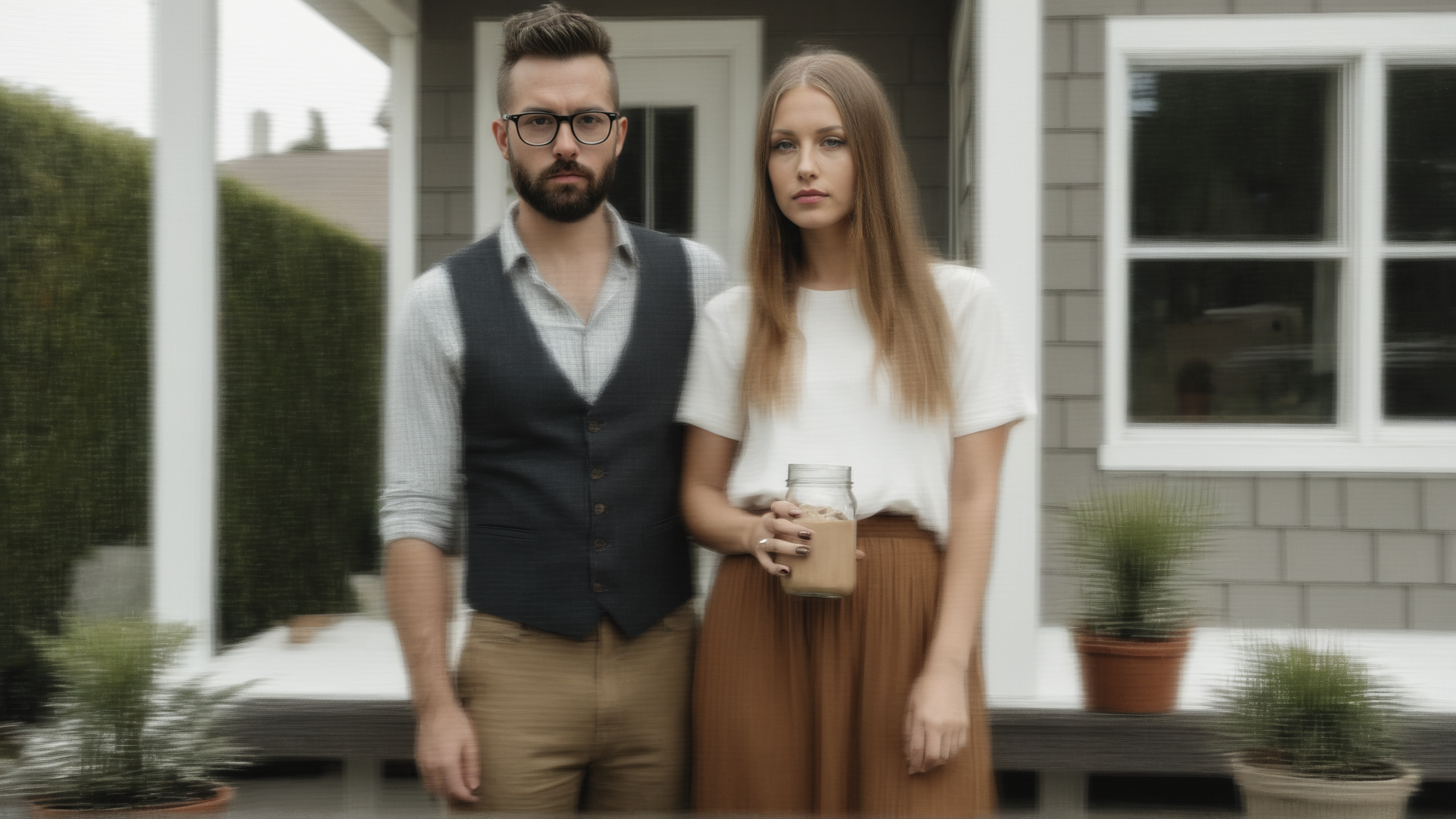 AI generated wallpaper featuring couple, mason jar, house