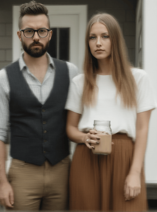 couple, mason jar, house