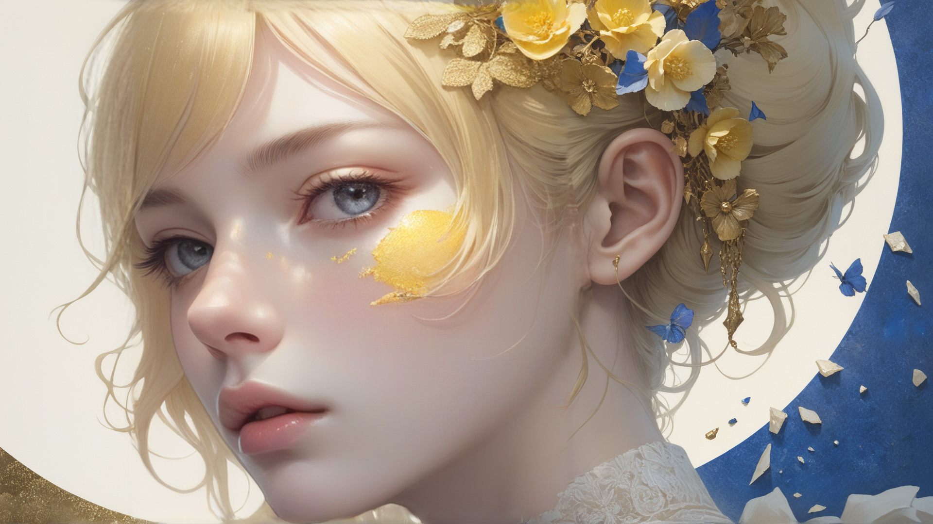 AI generated wallpaper featuring girl, butterfly, flower
