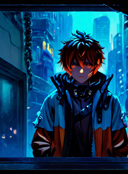 anime character, cityscape, window