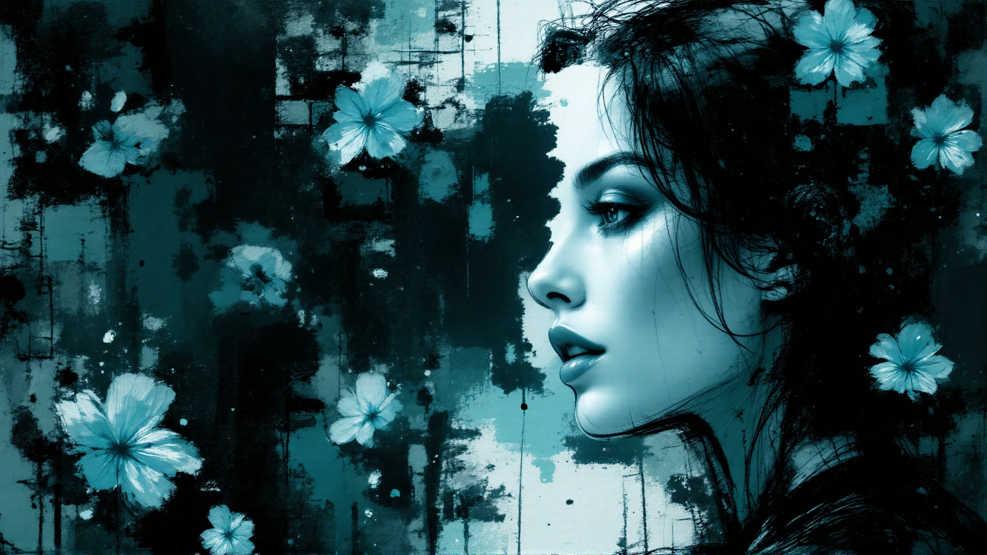 AI generated wallpaper featuring woman, flowers, portrait