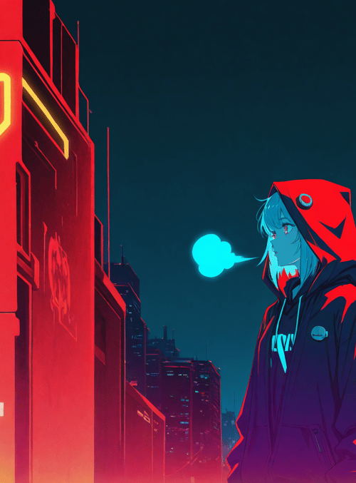 anime character, neon city