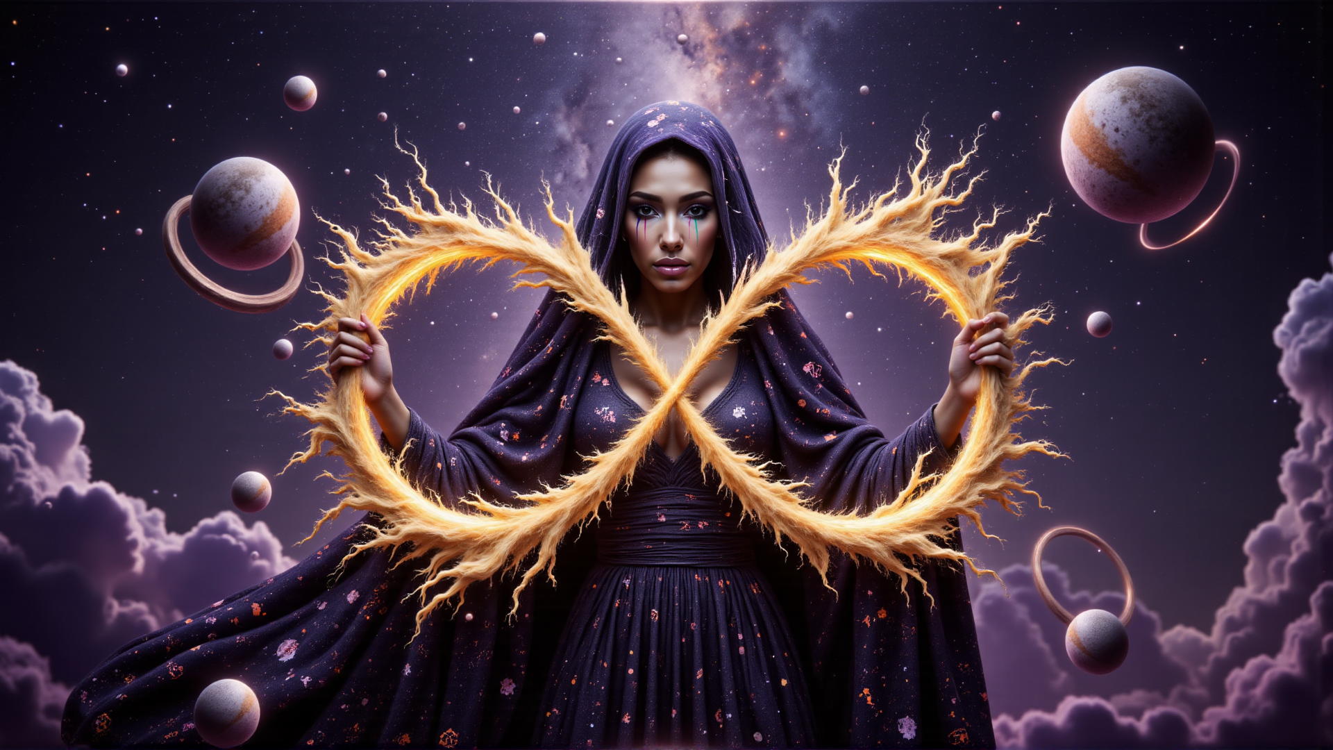 AI generated wallpaper featuring woman, cosmic, energy