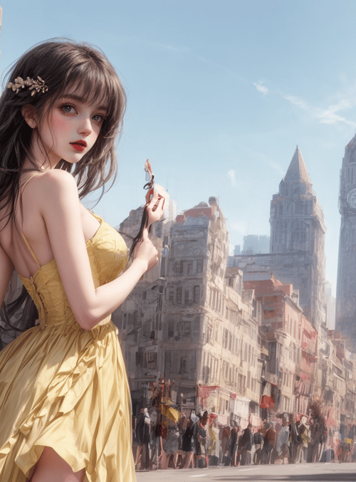 woman, dress, city