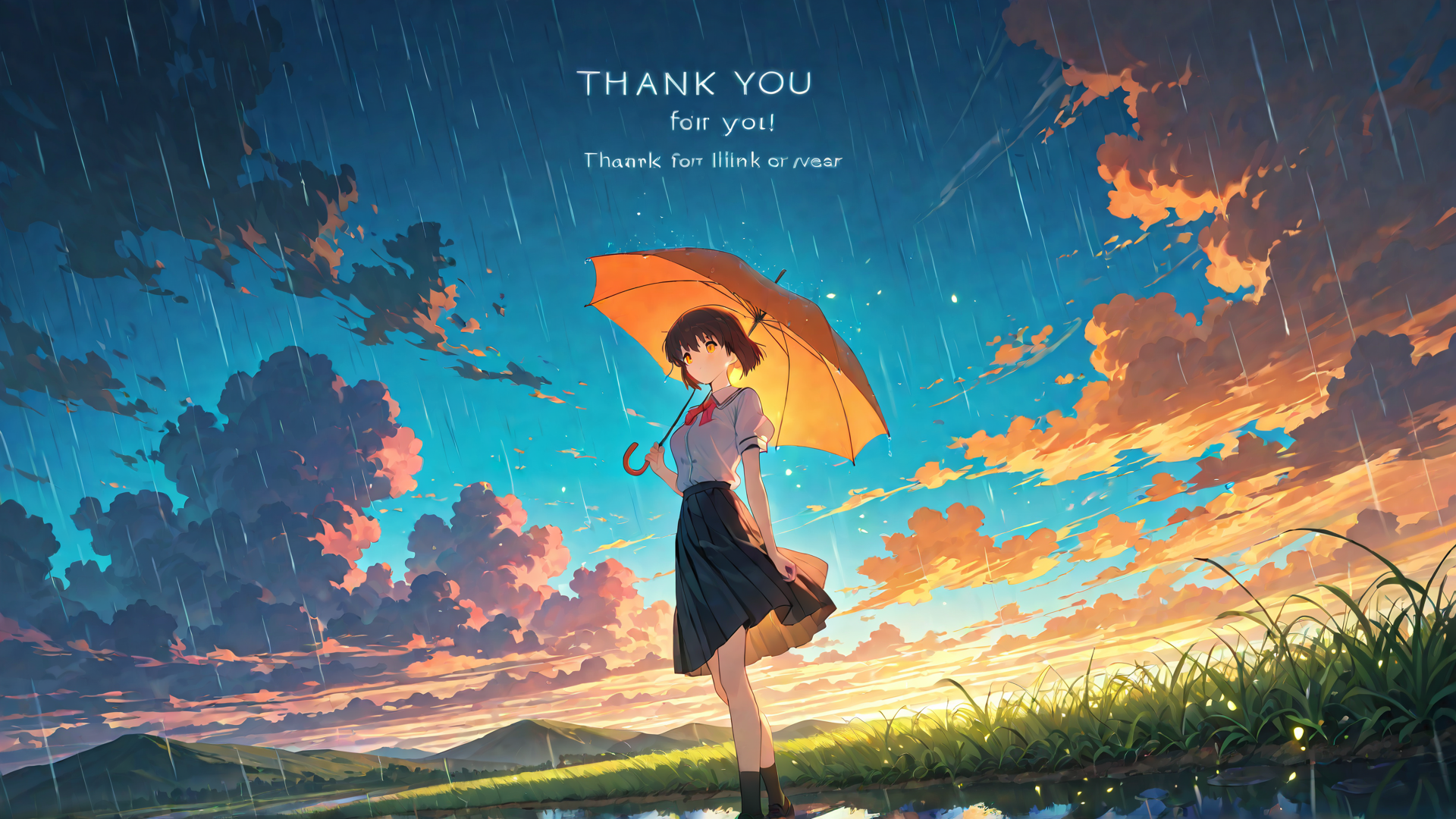 AI generated wallpaper featuring girl, umbrella, rain