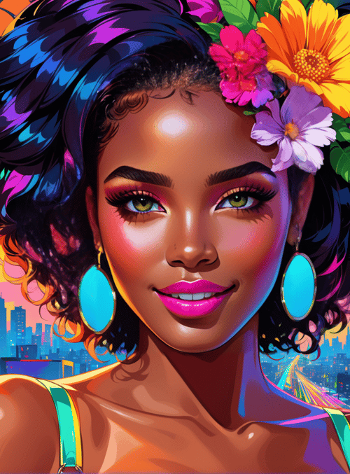 woman, cityscape, flowers