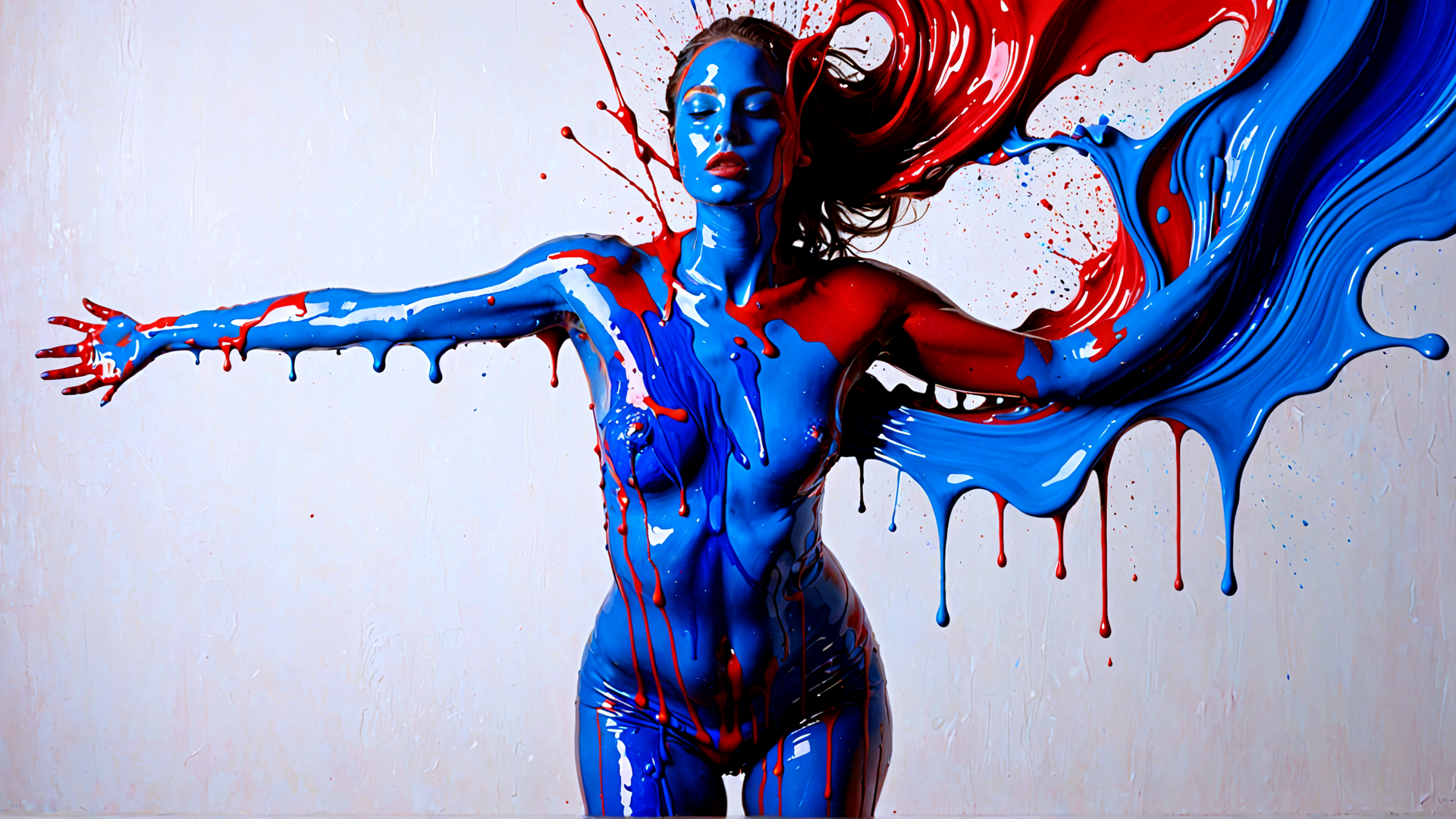 AI generated wallpaper featuring woman, paint, liquid
