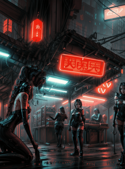 cyborg, neon, street